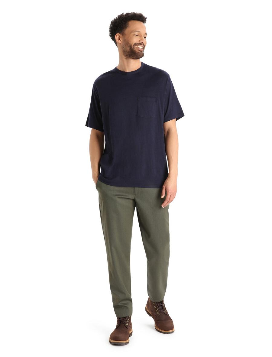 Midnight Navy Men's Icebreaker Merino Granary Short Sleeve Pocket T Shirts | USA 1156RVDW